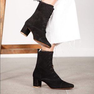 By FAR LADA Lace-Up Boots Black Suede Size 39 Victorian Style